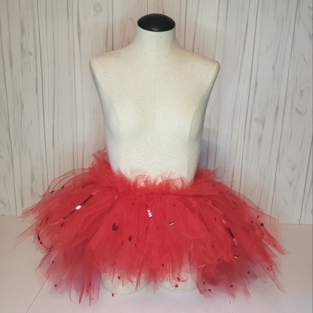 Handmade OOAK Red Heart Embellished Valentine's Dress-up Tutu